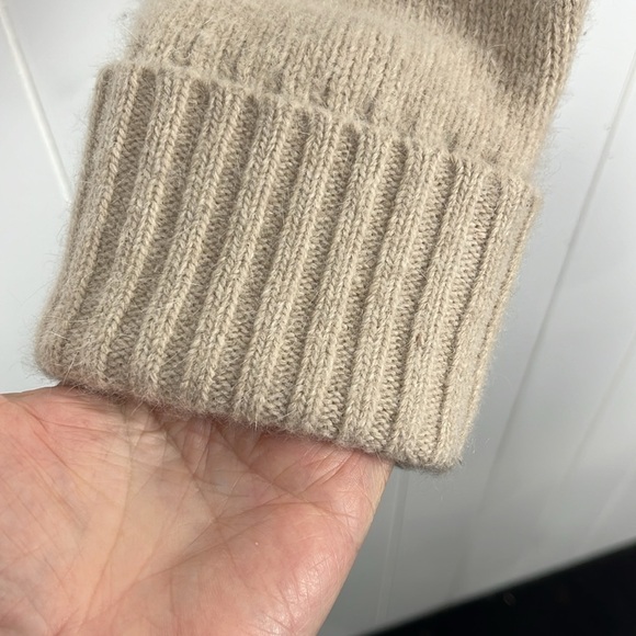 Sarah Spencer Womens Sweater L Tan/Cream Front Zip Tneck Lambs Wool Ribbed Cuffs - Picture 4 of 11